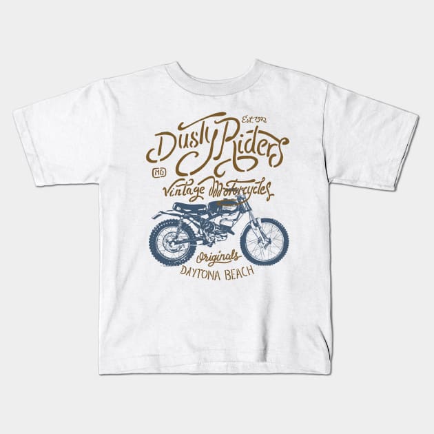 DUSTY RIDERS, VINTAGE MOTORCYCLES Kids T-Shirt by KUMAWAY